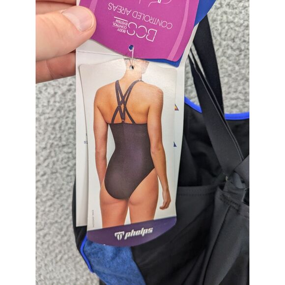 Phelps Training Women's One Piece Swimsuit Camilya Black Royal Blue sz 38 *NEW* - Picture 8 of 14